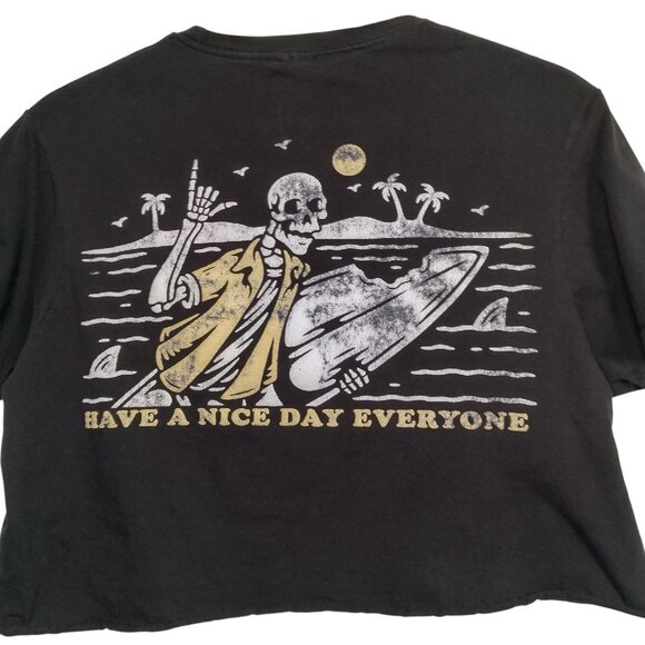 Call Your Mother Cropped Shirt Medium Skeleton Surfer Have A Nice Day Everyone - Picture 2 of 11
